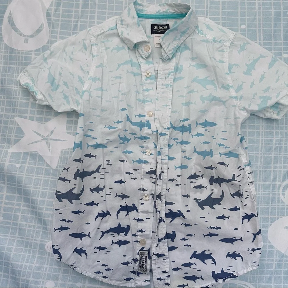OshKosh B'gosh Kids Shark Print Shirt - Blue and White